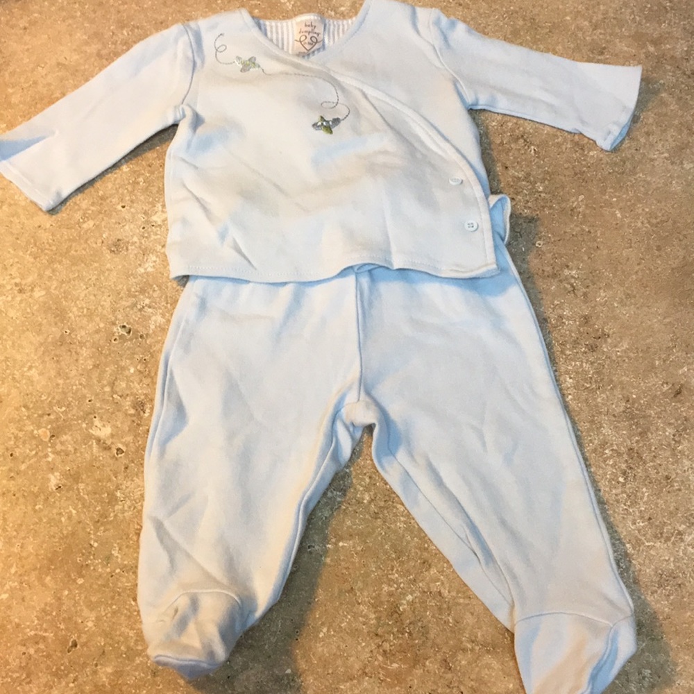 Matching blue set with airplane design
